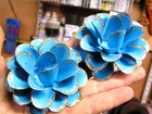 Two Large Metal Distressed Blue Roses  Flowers For Crafts  Embellishment  Accent