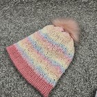 Infant toddler Beanie Hat  Small 6-12 Month Pastel pink  Warm Soft Handmade Pom