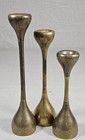 Vintage Danish Mid Century Modern Brass Tulip Candlestick Holders Set Of Three