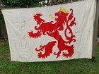 Large Vintage Rampant Lion Flag -white Red Embroidered Both Sides 5  X 8  Heavy