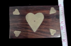 Trinket Box Wooden W  Brass Heart Inlays Made In India Romantic Gift Vtg 70s