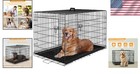 30  36  42  Dog Crate Kennel Folding Metal Pet Cage 2 Door With Tray Pan Black