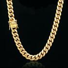 Men s Miami Cuban Link Chain 18k Gold Plated Stainless Steel 14mm 30   Necklace