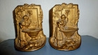 Antique Bookends Girl At Fountain Gold Gilt Metal  Bookends Cast Iron Pair Set