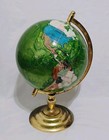 Vintage Semi-precious Gemstone Green Oceans Stone Inlay Brass Stand 20  Globe 