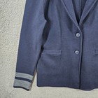 1901 Nordstrom Navy Blue Merino Wool Blend Knit Blazer Jacket Grey Stripes L