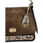 Tory Burch Bennett Mixed Saddle Bag Brown Suede Leather Snakeskin Trim Designer