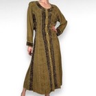 Vintage Velvet Maxi Dress Olive Green Embroidered Boho Hippie Whimsigoth Size M
