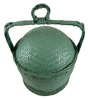 Vintage Chinese Woven Bamboo Asian Wedding Basket Jade Green Lidded