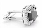 4ct Cushion Cut Lab Created Black Diamond Men s Cufflinks 14k White Gold Plated