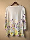 Kim Rogers Tunic Xl White   Lilac Floral V-neck Long Top Coastal Grandma Casual
