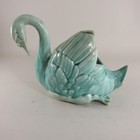 Vintage Mid Century Turquoise Ceramic Art Pottery Swan Planter