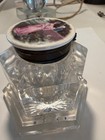 Solid Cut Glass Inkwell With Victorian Porcelain Woman Brass Top Vintage