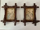 Antique Pair Victorian Adirondack Hand Carved Leaf Picture Frames Folk Art