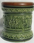 Marzi   Remy 1960s German Pottery Pipe Tobacco Humidor W Wood Seal Lid Green Jar