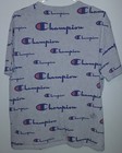 Champion Mens Large Gray All Over Print Logo Script T-shirt Short Sleeve Cotton