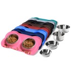Pet Dog Bowls 2 Stainless Steel Dog Bowl With No Spill Non-skid Silicone Mat   P