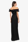 Ruffle Off Shoulder Satin Slit Mother Of The Bride Formal Long Evening Gown