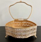 Vintage Filigree Jewelry Casket Mirror Lid Hollywood Regency Vanity Box6    3    
