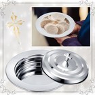 2 Plates Silver Communion Set With Lid  Stainless Steel Bread Tray Plates For   