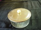 Vintage Dresser Powder Jar  Glass Horizontal Ribbing    Metal Lid