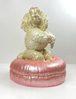 Vintage Mcm Hollywood Regency Ceramic Poodle On Pink Pillow Rare Heavy