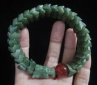 Elegant Chinese Hand Carving Dragon Statue Natural Green Jade Bangle Bracelet