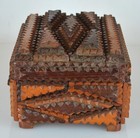 Vintage Tramp Art Wooden Sewing Box - 8 1 2  X 6 1 2  - Handmade Tramp Art Box