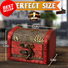 Small Wooden Treasure Chest Box  Pirate Design With Lid  Decorative Jewelry Box