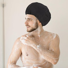 Qinayu Shower Cap For Men Elastic Adjustable Black Bath Cap Waterproof Terry Lin