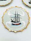 Vintage Japan Porcelain Ship Plates Gold Gilt Scalloped Nautical 7    Set 3