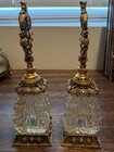 Vintage Pair Gold Ormolu Glass Perfume Bottles Hollywood Regency Floral Vanity