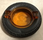 Vintage Firestone Balloon Tire Advertising Ashtray With Amber Glass Insert 1930s