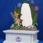 Disney Store Tinker Bell Fairies Jewelry Box Mirror Sculpted Resin Floral Drawer