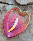 Hawaiian Clay Tropical Anthurium Flower Trinket Dish Bowl Vintage Hawaii Leaf