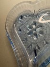 Vintage Blue Glass Heart Shaped Ashtray Trinket Dish Floral 3 25 