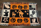 Vtg 1997 Windham Weavers Halloween Bat Cat Accent Rug Fringe Tapestry Mat 30x48