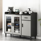 Sideboard Buffet Cabinet Set Storage With Glass Doors Console Table Coffee Bar