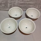 Set Of 4 Rare Vintage Footed Rice Bowls Green   White Serving Bowls
