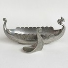 Vintage Norwegian Handstopt Pewter Viking Ship Boat Salt Cellar W  Spoon