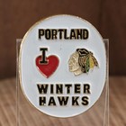 I Love Portland Winter Hawks Hockey Vtg Lapel Pin Heart White Gold Winterhawks