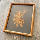 Mexican Aztec Warrior God Made Of Colored Straw Framed Folk Art 9 x10  Vintage
