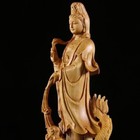 4 7  Natural Boxwood Carving Dragon Avalokitesvara Bodhisattva Fengshui Ornament