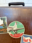 Vintage Brown Textured Samsonite Luggage Suitcase With Travel Stickers
