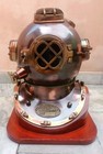 Brass Antique Finish U  S Navy Mark V Scuba Diving Divers Helmet W  Wooden Base
