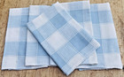 Vintage Blue Gingham Tablecloth Jacquard Checked Woven Cotton Napkins 6pc Set