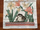 Vintage Signed Stevens Linen Kitchen Tea Towel Irises And Duckling Darling 