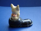 Vtg Plastic celluloid French Bulldog In Black Shoe Hands Up Made In Japan