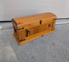 Vintage Rustic Country Pine Wood Dome Top Blanket Treasure Chest Storage Trunk