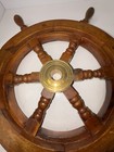 15 Inch Ship s Wheel Wood And Brass Boat Sailboat Decor Great Condition Hanger